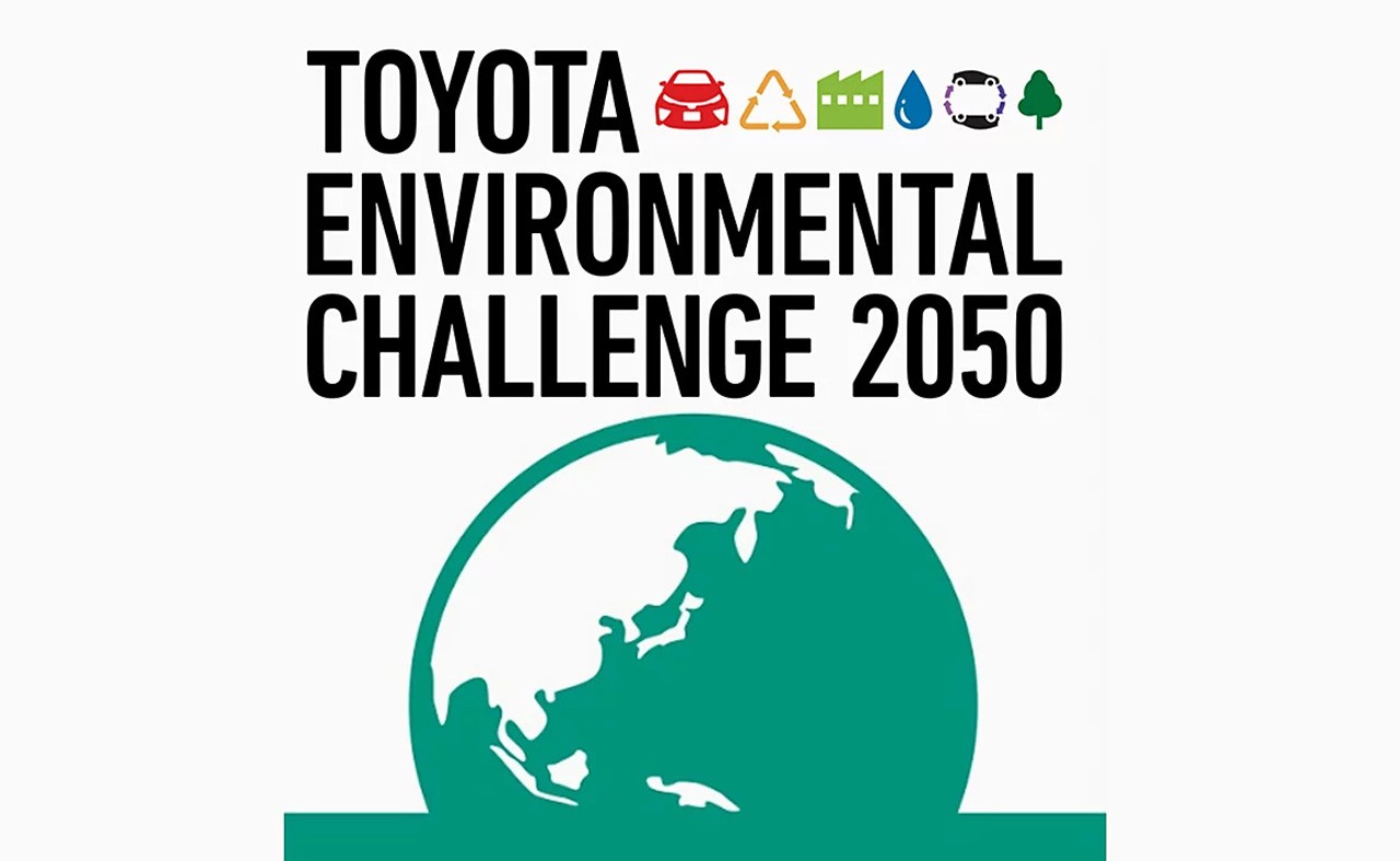 A green planet with "Toyota Environmental  challenge 2050" written above it