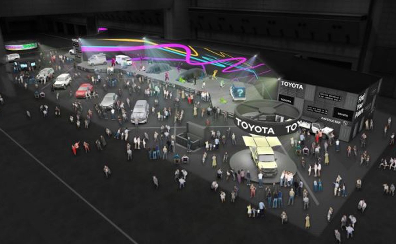 Toyota's Japan Mobility Show 2023 booth themed "Let's Change the Future of Cars - Find Your Future".