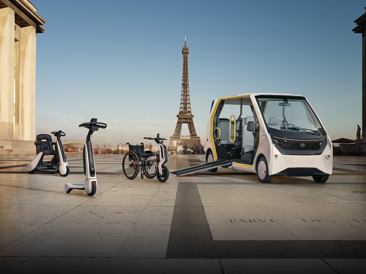 Image of Toyota concept mobility solutions in front of the Eiffel Tower 